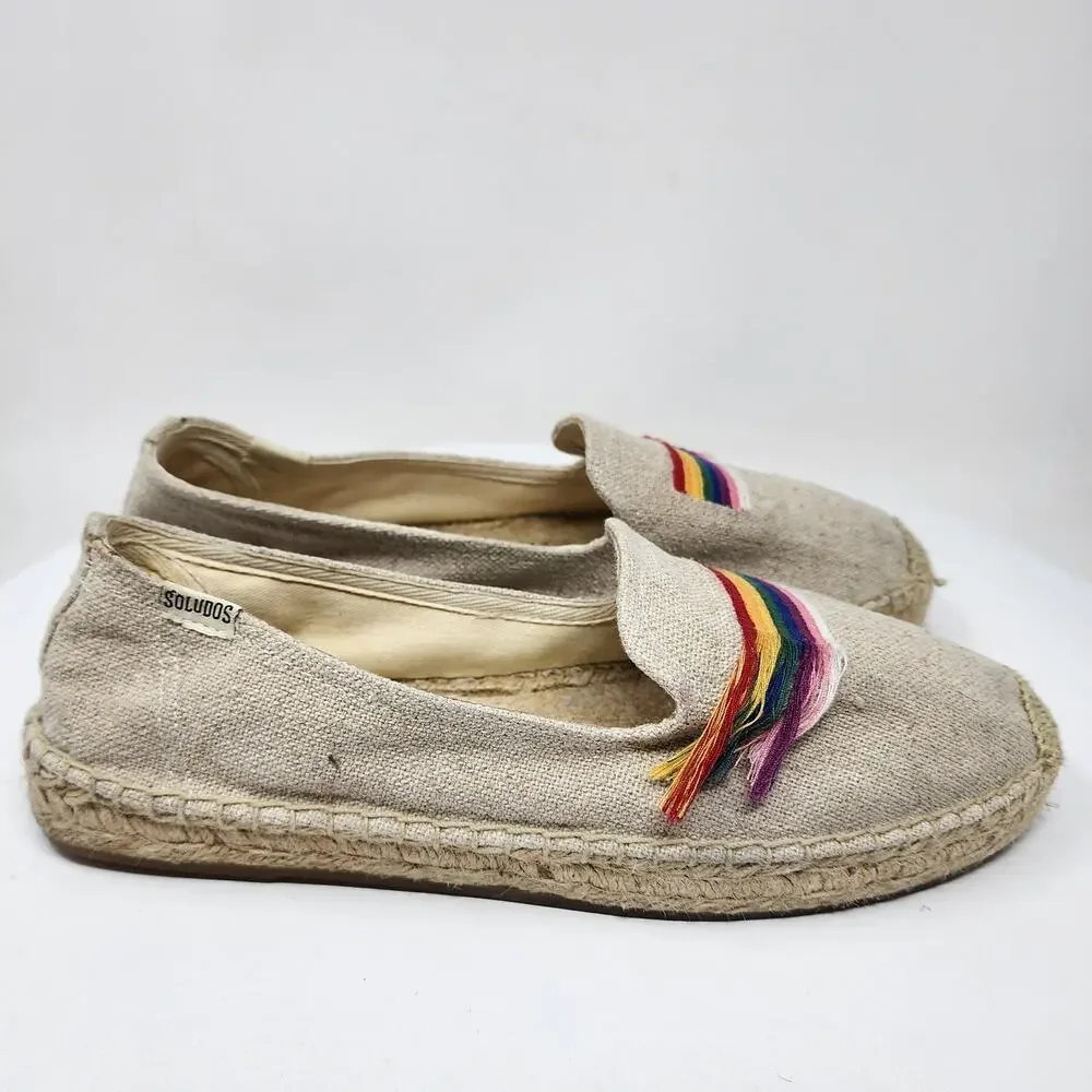 Soludos Rainbow Smoking Slipper Women 10 Cream Canvas Rainbow Espadrille